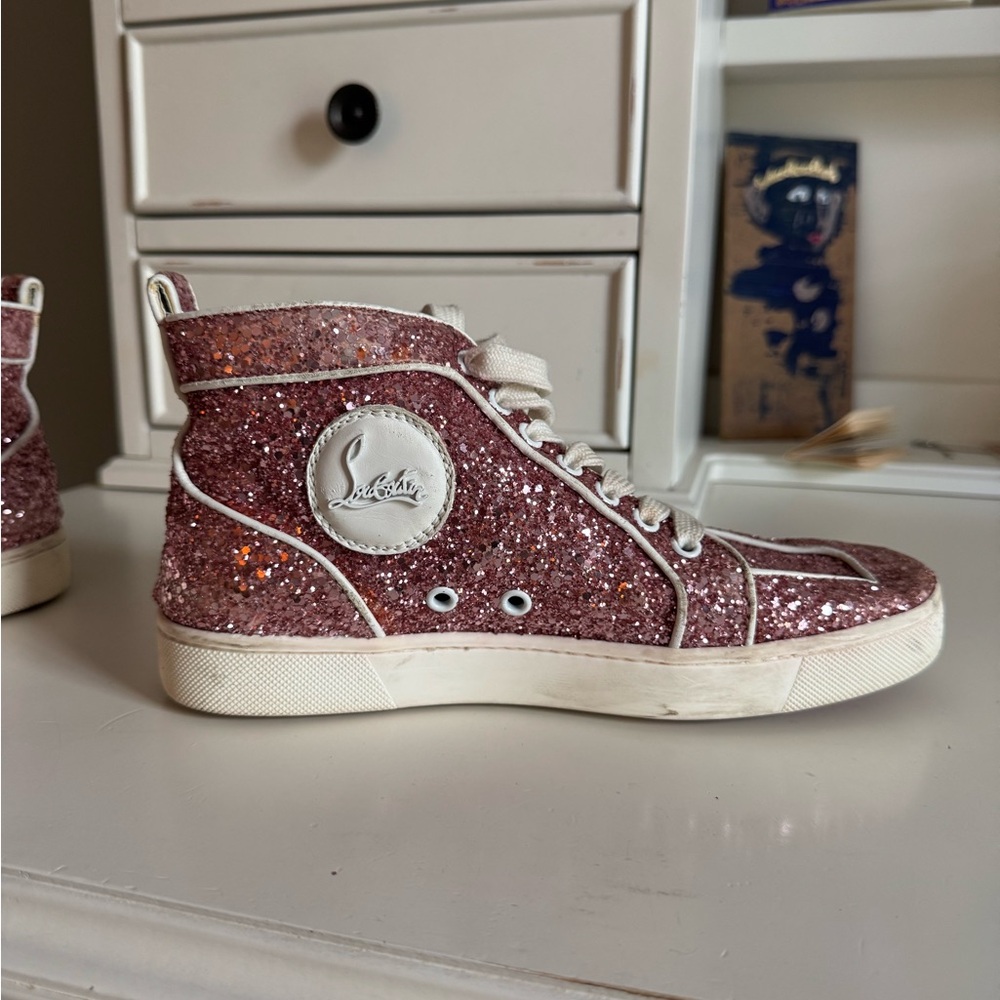Christian Louboutin Pink Glitter High-Top Sneakers
